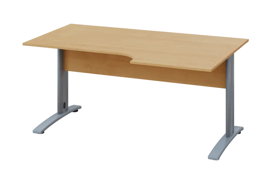 ERK 18 - 166 stůl kancelářský, rohový, pravý, kovová podnož stříbrná, deska 18 mm, široký 1600 mm, javor horský